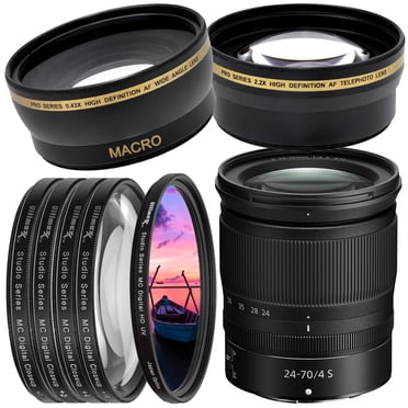 Nikon NIKKOR Z 24-70mm Objectif f/4 S avec Trousse de Filtres Essentiels - Comprend : Objectif Grand-Angle Haute Définition.43x avec Macro, Filtre UV Professionnel, Objectif Téléphoto 2.2X Multi-Couche, et Bien Plus