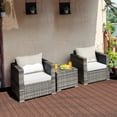 thumbnail image 1 of Costway 3 PC Patio Rattan Furniture Bistro Set Cushioned Sofa Chair Table White, 1 of 10