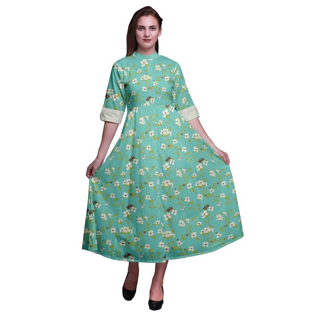 Bimba Robe Chemise Décontractée à Imprimé Floral pour Femme, Robe Évasée Mi-Mollet de Fête - X-Grand