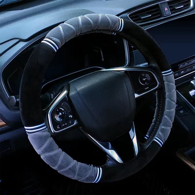 ZZkhGO Lint Steering Wheel Cover, Short Pile Winter Handlebar Cover, Warm Non Slip Protective Cover with Soft Material for Cold Weather Driving Vehicle Interior