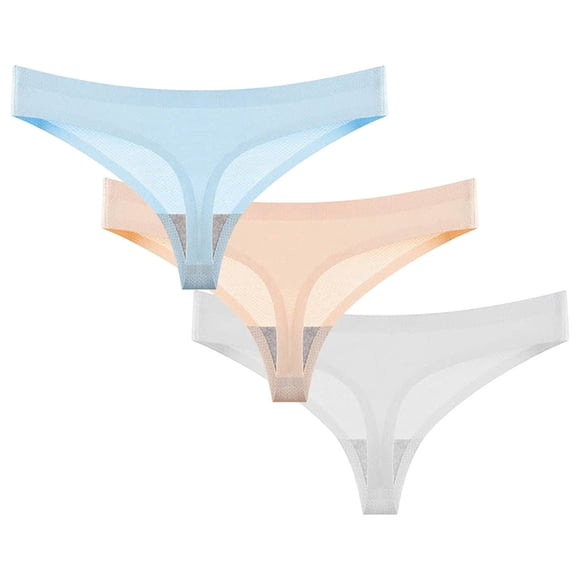 Women's Seamless Lace Thong Underwear Set - 3-Piece Low Waist Comfortable and Breathable Panties for Daily Wear