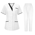 thumbnail image 1 of Uniformes pour Femmes Ensemble de Sarrau Jogger Extensible Doux avec Poches Tenues de Bureau pour Femmes Blanc P, 1 of 2