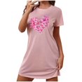 thumbnail image 1 of Mrat Jupe de Pyjama Soyeuse pour Femmes Chemise de Nuit Courte Surdimensionnée pour Femmes Mode Imprimé Poitrine Robe de Nuit à Manches Courtes P-86 Rose-A S, 1 of 8