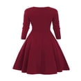 thumbnail image 2 of Women‘s Spring Autumn Patchwork Dress Long Sleeve Square Neck Plaid Zipper A-Line Dress, 2 of 5
