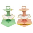 thumbnail image 1 of 2pcs Gold Foil Paper Cake Stands 3-Tier Disposable Cupcake Storage Rack Hexagonal Cake Display Holder (Pink+Green), 1 of 7