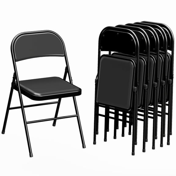 HOMCOM Metal Folding Chairs with Linen Cushion Foldable Chairs Black