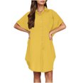 thumbnail image 4 of Ovzne Robes pour Femmes 2025 Robe d'Été Robe d'Été pour Femmes Chemise-Jupe Boutonnée avec Col en Coton et Lin Mini-Robe Robe-Chemise Robe d'Été Liquidation, 4 of 7