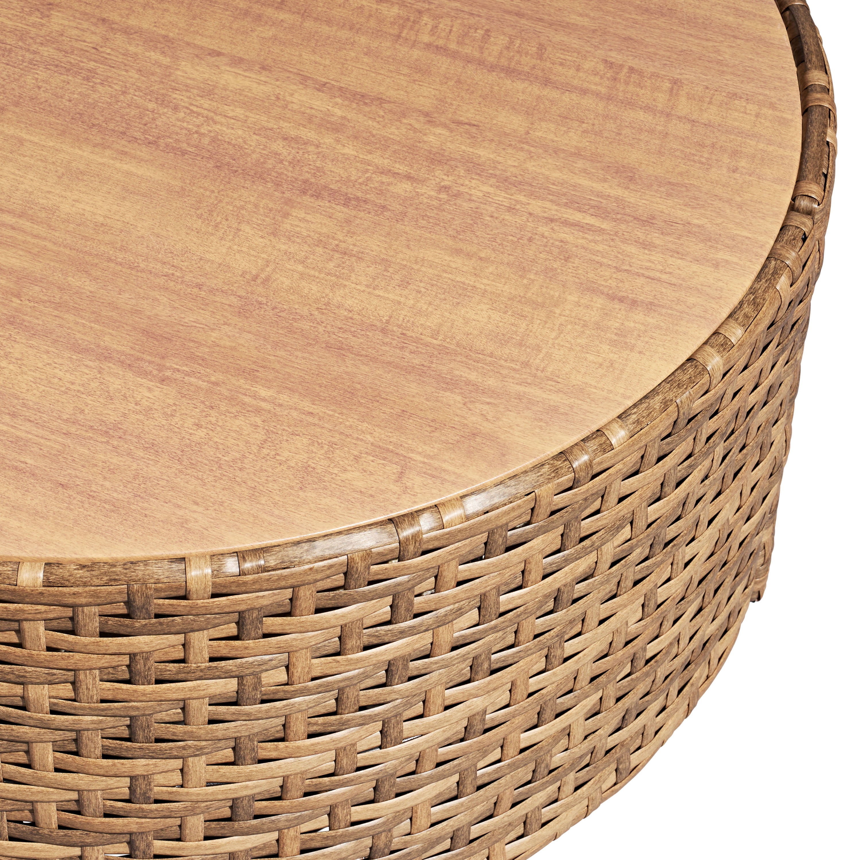 Pouf de rangement/table basse d’extérieur en osier à dessus réversible avec housse Beautiful par Drew Barrymore, brun/cèpe
