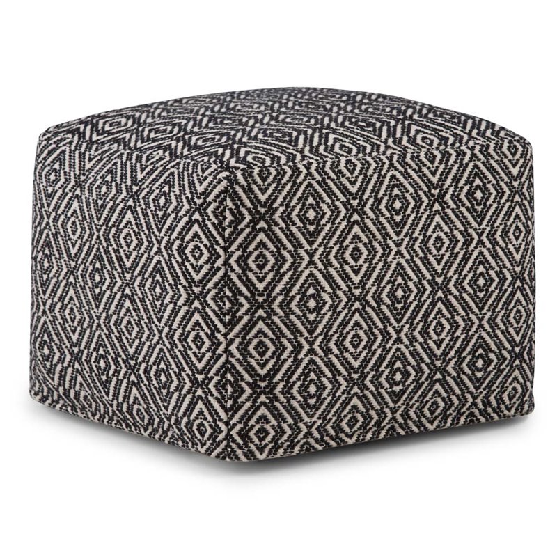 Simpli Home Pouf Carré Bohème Graham en Noir à Motifs et Coton Naturel