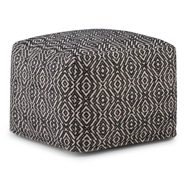 Simpli Home Pouf Carré Bohème Graham en Noir à Motifs et Coton Naturel