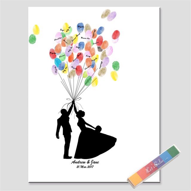 Fingerprint Tree, DIY Fingerprint/Thumbprint Tree Canvas Guest Signature Guestbook Poster Sign-in Book with 6 Colors Ink Pads for Wedding Birthday