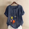 thumbnail image 3 of Cameland Hauts pour Femmes Col Rond Manches Courtes Imprimé Floral Chemise Ample, 3 of 5