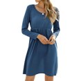 thumbnail image 3 of Women High Waist Long Sleeve Crew Neck Solid Color Pleated Mini Dress, 3 of 4