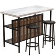 thumbnail image 2 of Lamerge 3 Piece Dining Table Set, Faux Marble Dining Room Table Set with 2 Tier Storage Shelves, Bar Table Set with Bar Stools, Sturdy Kitchen Island with Storage for Restaurant, Living Room, White, 2 of 9