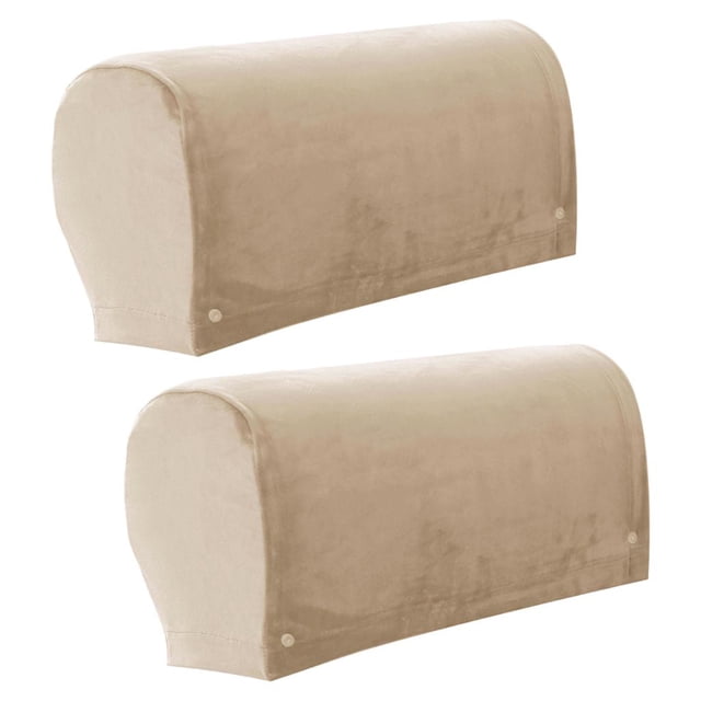 jifeng Thick Sofa Armrest Covers Arm Covers Solid Soft Slipcovers with Pins Non Slip Armrest Protector Washable Detachable khaki