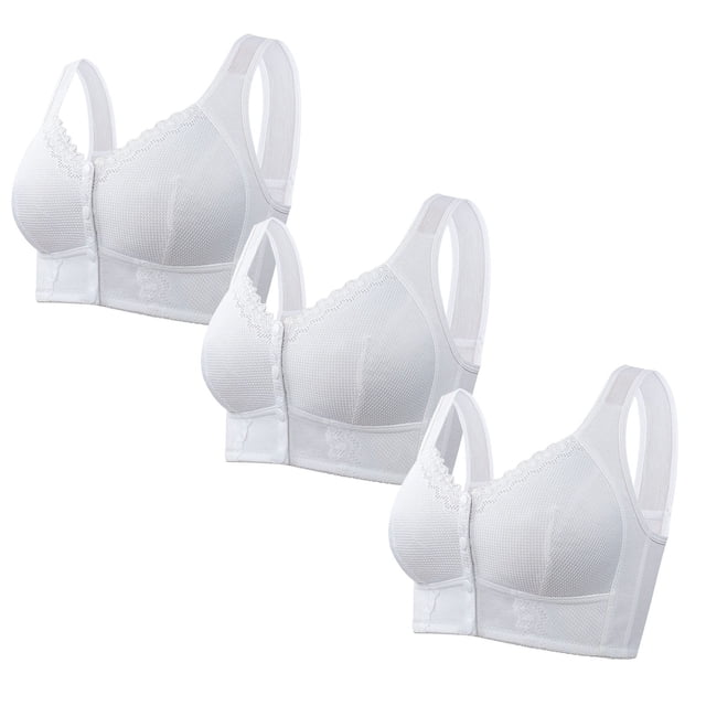Timegard Front Closure Bras for Women 3pc Plus Size Wireless Full Coverage Support Breathable Daily Bras