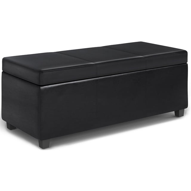 Simpli Home Avalon 44 Pouces Ottomane de Rangement à Dessus Relevable en Similicuir, Noir Minuit