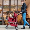 thumbnail image 2 of Poussette pour Chien Poussette pour Animal Poussette pour Chat pour Chiens Moyens et Petits Pliable de Voyage 3 Roues Imperméable Poussette pour Chiot, Rouge, 2 of 5
