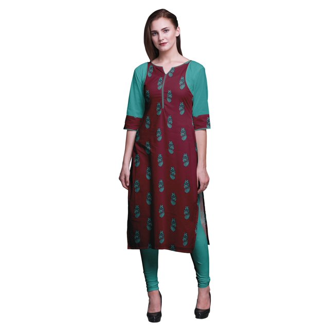 Bimba Tunique Droite en Coton pour Femmes Kurta Imprimée Tenue d'Été Kurti-Grand
