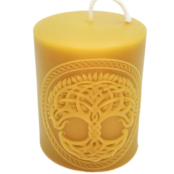 Cernunnos Farms Bougies en Cire d'Abeille - Bougie Pilier Arbre de Vie Celtique en Cire d'Abeille - Cire d'Abeille Canadienne Pure - 50 Heures de Combustion - Parfum Miel Naturel