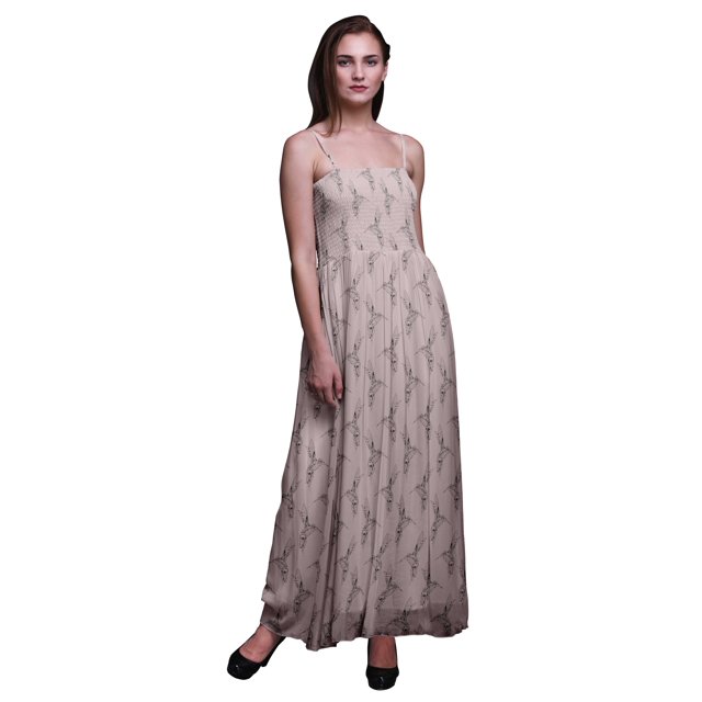 Bimba Robe à Bretelles Smockée en Georgette Imprimée d'Oiseau Pêcheur King pour Femmes - XX-Grand