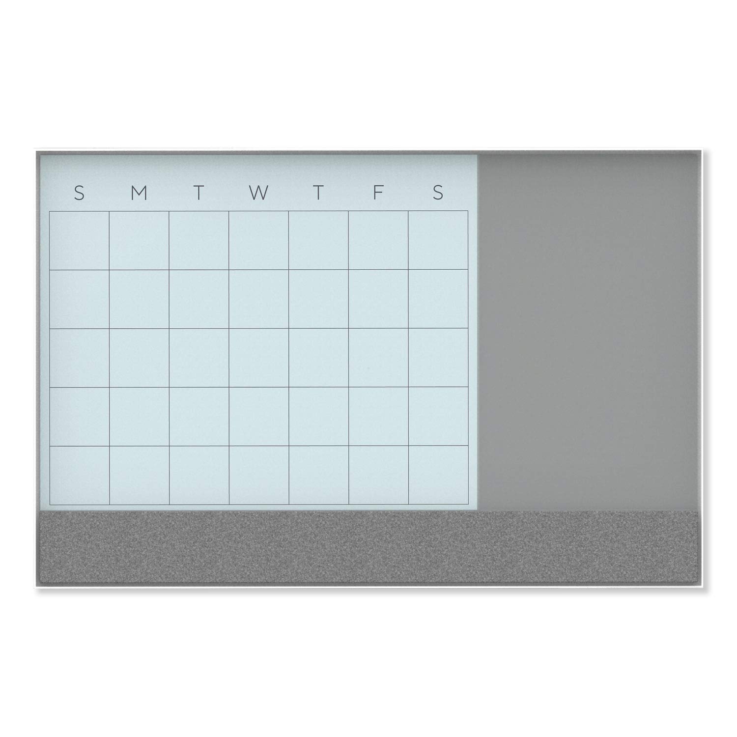 U Brands 3N1 Magnetic Glass Dry-Erase Monthly Calendar Board, 36 X 24 Inches, White/Grey Surface, White Aluminum Frame
