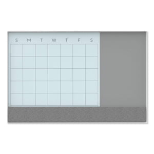 U Brands 3N1 Tableau du calendrier mensuel pour la suppression à sec du verre magnétique, 36 X 24 Inches, surface blanche/gris, cadre en aluminium blanc