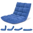 thumbnail image 1 of Costway Chaise de Sol Réglable à 14 Positions, Chaise de Jeu Paresseuse Pliante, Sofa Coussiné, Neuf, Bleu, 1 of 10