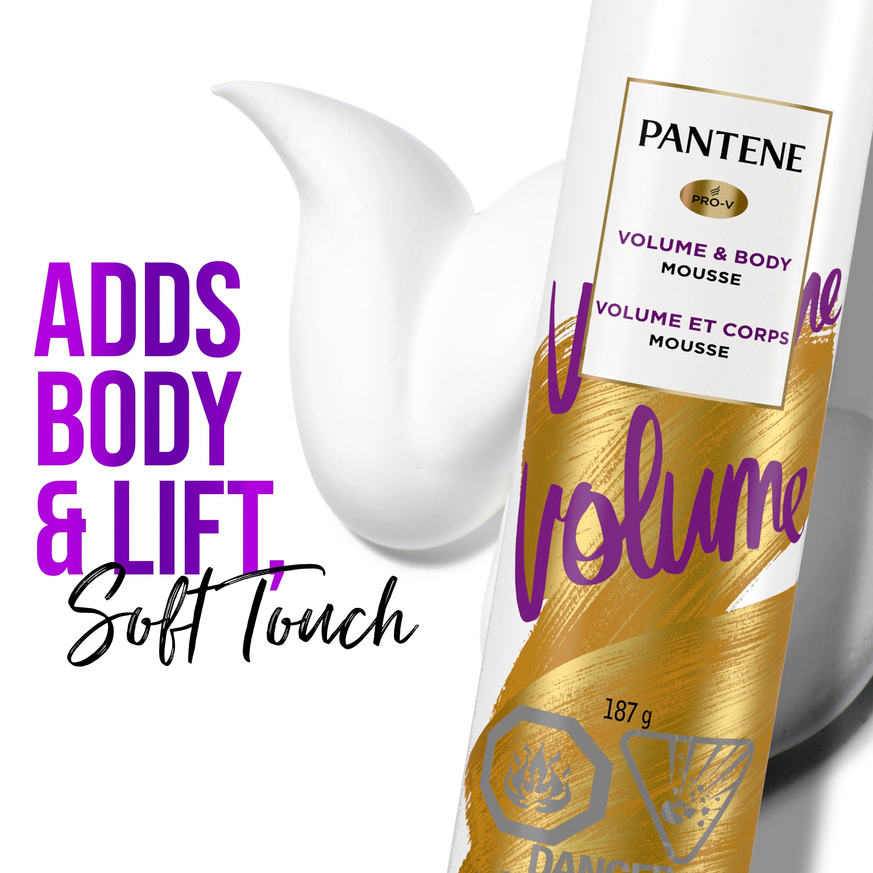 Mousse amplifiante Pantene Pro-V Volume pour donner une ampleur maximale aux cheveux fins et plats