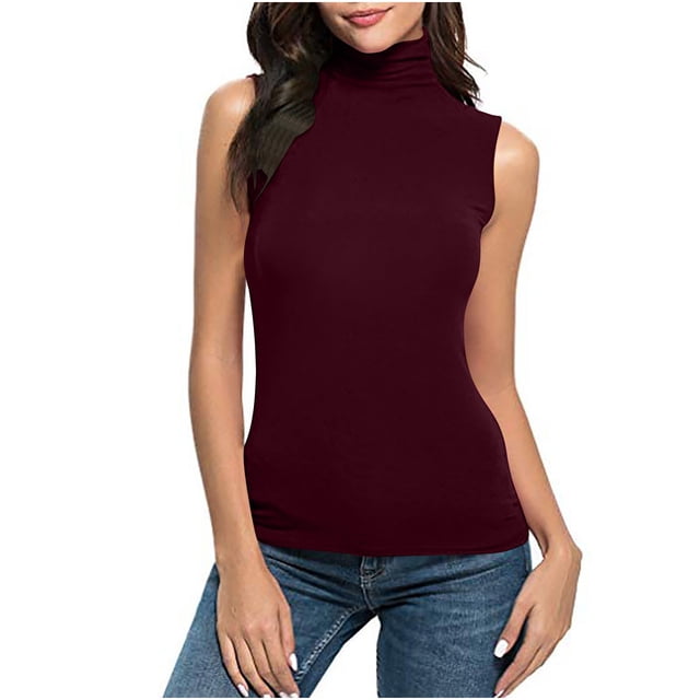 tarylea Womens Sleeveless Tops Plus Size High Neck Tank Tops Slim Fitted Undershirt Basic Layer Tees