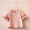 thumbnail image 2 of B91xZ Girls Tops 2024 Short Sleeve Crew Neck Printed Ribbed Top,Pink 5-6 Years, 2 of 5