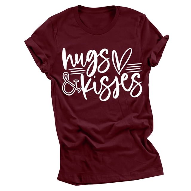 RKSTN Hauts pour Femmes Saint-Valentin Cœur d'Amour Lettres Imprimées Mode Blouse Confortable Hauts Tempérament Couleur Unie Col Rond Manches Courtes Hauts
