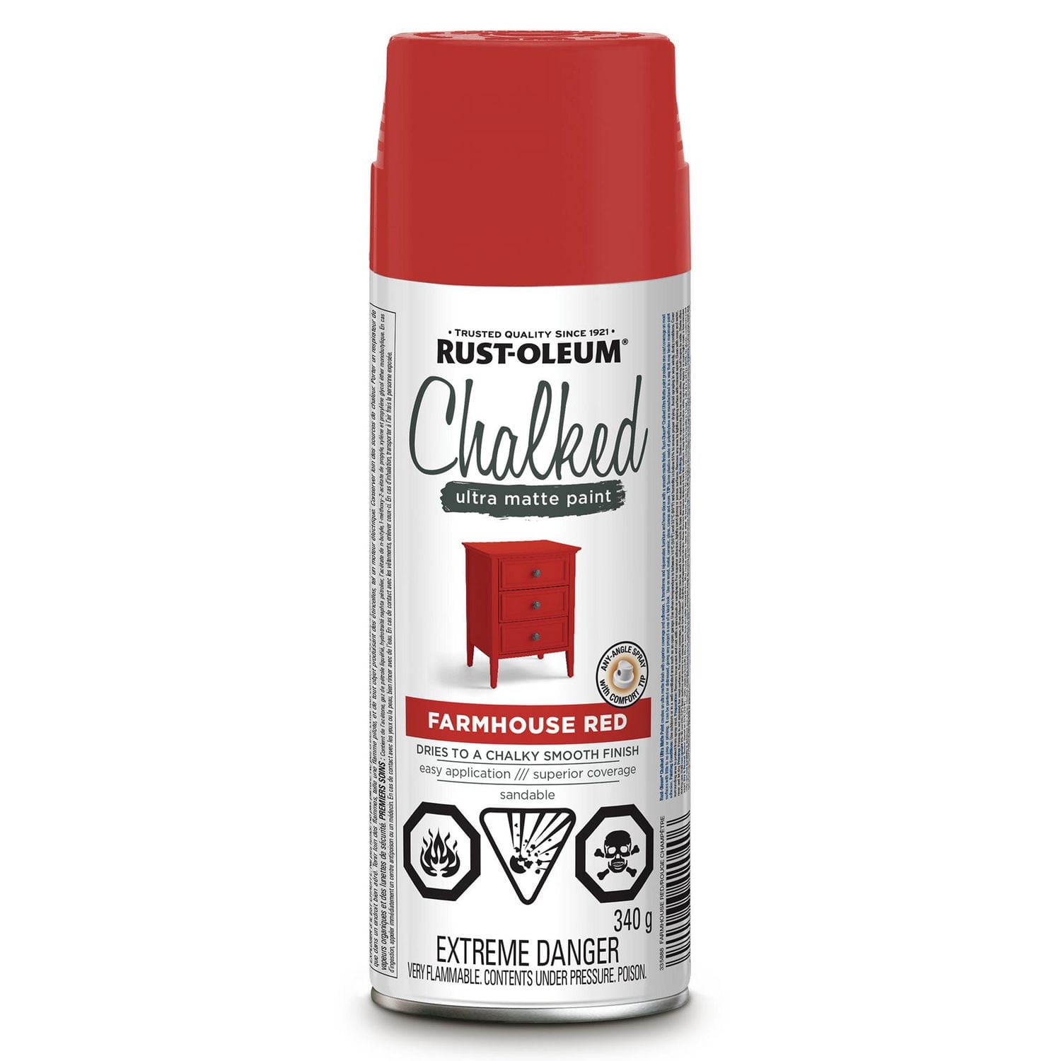 Peinture ultra mate à effet craie Rust-Oleum en rouge ferme, spray aérosol de 340 g