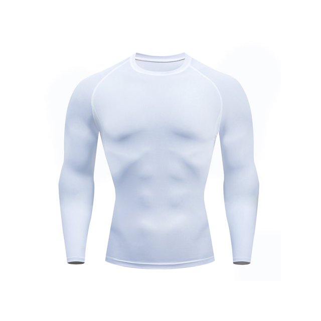 MAWCLOS Mens Summer Tops Crew Neck Sport T Shirt Solid Color Compression Shirts Breathable Running Long Sleeve Tee White L