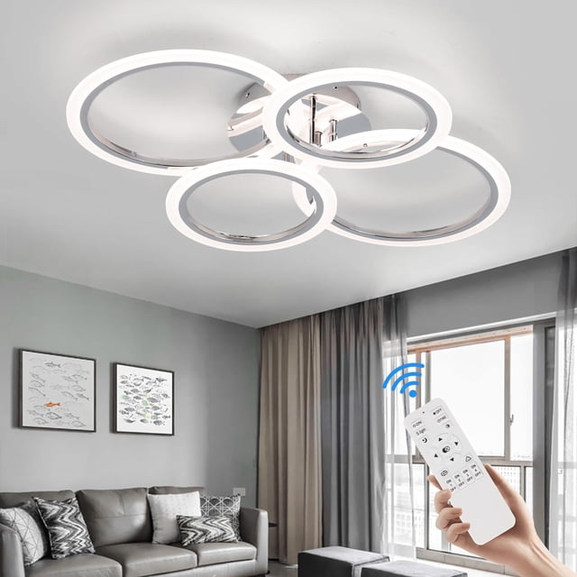 Vloitgol Modern LED Ceiling Light Fixture, 4 Rings Dimmable Flush Mount Ceiling Light with Remote, Acrylic Close to Ceiling Lighting Fixture for Low