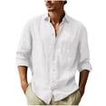 thumbnail image 2 of AherBiu Chemises en Lin pour Hommes à Manches Longues, Boutonnées, Col à Revers, Coupe Régulière, Chemise Ajustée, Chemises Décontractées d'Été pour la Plage, 2 of 6
