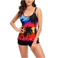 thumbnail image 1 of RKSTN Robe de Bain Tankini pour Femmes avec Shorty Deux Pièces Col en V Nœud Licou Imprimé Floral Grande Taille Robe de Maillot de Bain, 1 of 8