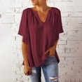 thumbnail image 2 of Timegard Womens Tops V Neck Drop Shoulder Short Sleeve Loose Comfy Solid Color Tops Tee Summer Beach, 2 of 6
