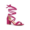 thumbnail image 1 of BLISSFUL STEP Women's Open Toe Lace up Sandals Mid Block Heels Sandals Hot Pink 9, 1 of 8