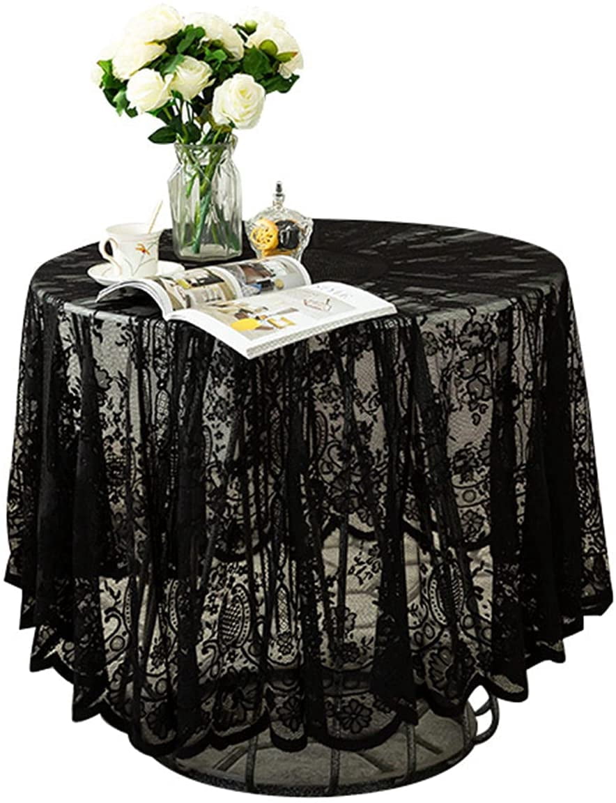 Nvzi Black Lace Tablecloth Embroidered Elegant Floral Patterns Table ...