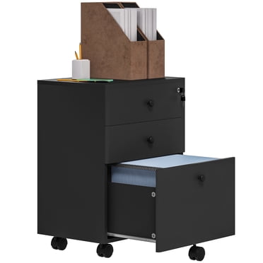 HOMCOM 3-Drawer Filing Cabinet with Lock, Mobile File Cabinet, Black
