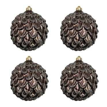 Holiday Time 4-Count Brown Pinecone Textured Shatterproof Christmas Ornaments, 150MM