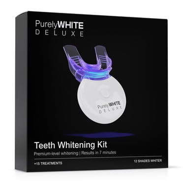 PurelyWHITE DELUXE Teeth Whitening Kit, Complete LED Teeth Whitening, 15+ Treatments, (3) 3ml Whitening Gel Syringes, Whiter Smile in 7 Minutes