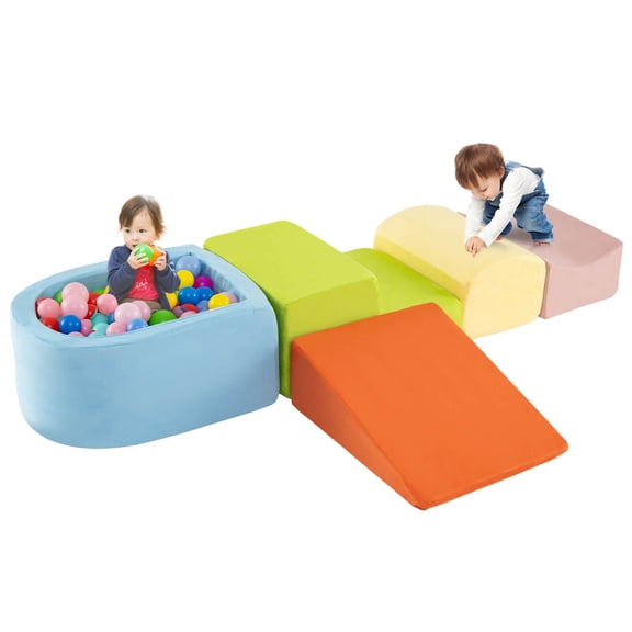 Costway 5PCS Climb and Crawl Playset with Ball Pit for Kids Zippers for Playroom Multicolor