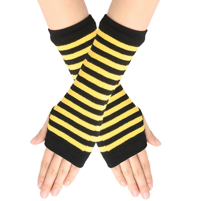 Gants Sans Doigts à Rayures Pinstripes avec Trou pour le Pouce Gants Unisexes Chauds