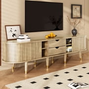 MODERNLUXE 68.9" Mid-Century TV Stand, Fluted Entertainment Center with 2 Drawers,Open Storage Shelves and Sliding Door,TV Stand up to 75" for Living Room, Bedroom,Natural