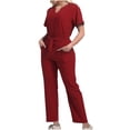 thumbnail image 1 of Grrvtrz Womens Scrubs Set Casual Workwear Drawstring Threaded Pant Legs 2PC, V Neck Stretch Scrub Top & Straight Leg Pants, 1 of 6