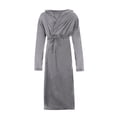 thumbnail image 4 of LUXUR Men Dressing Gown Hooded Wrap Robe Long Sleeve Bath Robes Plain Nightwear Solid Color Towelling Gray M, 4 of 7