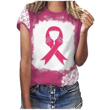 Pisexur Breast Cancer Shirt for Women Breast Cancer Shirts Pink Ribbon Breast Cancer Awareness T-Shirts Stronger Than Cancer Short Sleeve Tops