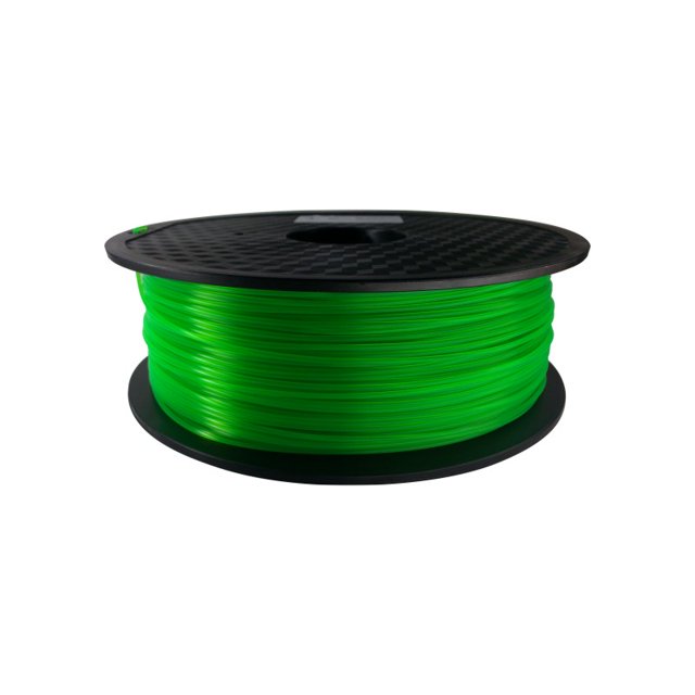 EL3D Filament d'Imprimante 3D en PLA Vert fluorescent, Diamètre de 1,75 mm, Bobine de 1 kg. le Filament Est un Polymère Thermoplastique Biodégradable Fabriqué à Partir de Ressources Renouvelables comme l'Amidon de Maïs Ou la Canne à Sucre. Il Est Conçu pour l'Impression 3D avec une Plage de Température d'Impression de 190-220 °C et une Température à Chaud de 0-50 °C. la Bobine Est Montrée avec un Filament Vert vibrant Enroul